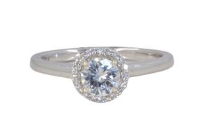 14k White Gold .51ct BR Center with Diamond Halo Engagement Ring