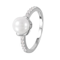 New! Sterling Silver Faux Pearl & CZ Ring
