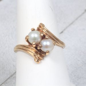 10k Yellow Gold Double Cultured Pearl Ring