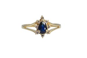  14k Yellow Gold Sapphire Pear & Diamond Ring