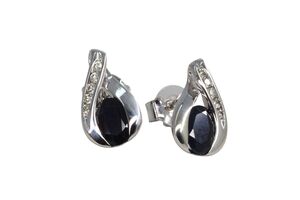  10k White Gold Sapphire & Diamond Stud Earrings