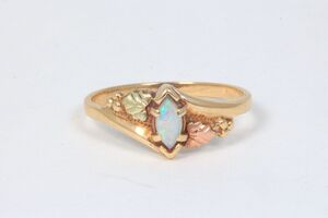  10k Black Hills Gold Marquise Opal Double Leaf Ring