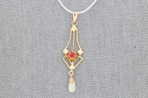  10k Yellow Gold Vintage Pearl & Ruby Pendant