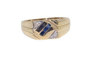  14k Yellow Gold Gent's Sapphire & Diamond Ring