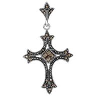 New! Sterling Silver Cross w/ Black CZ Accents