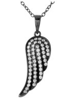 New! Sterling Silver Black Rhodium CZ Wing Necklace