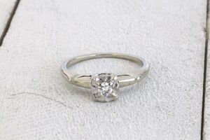  14k White Gold Vintage Style Diamond Engagement Ring