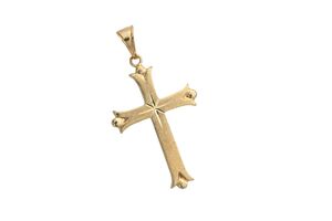  14k Yellow Gold Frosted Cross Pendant