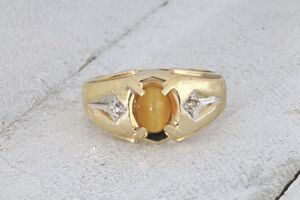  10k Yellow Gold Gent's Orange Tiger's Eye & CZ Ring