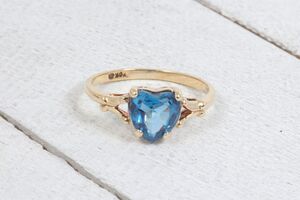  10k Yellow Gold Blue Stone Heart Ring