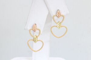  10k Black Hills Gold Heart Drop Earrings