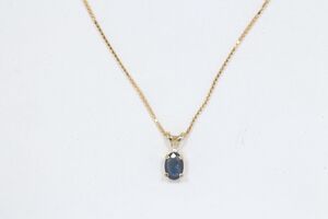  14k Yellow Gold Oval Sapphire & Diamond Necklace