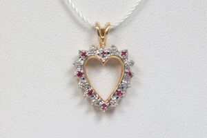  14k Yellow Gold Diamond & Ruby Heart Pendant