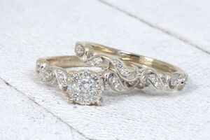  14k White Gold 2pc Diamond Bridal Set w/ Ivy Designs