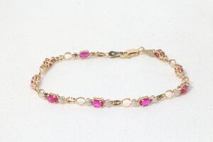  10k Yellow Gold Simulated Ruby Bracelet