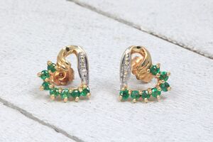  10k Yellow Gold Emerald Heart Earrings