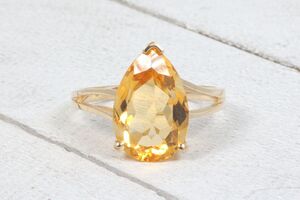 10k Yellow Gold Large Citrine Pear Ring