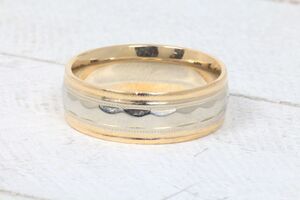  14k Two Tone Gold Hammered Finish Wide Band