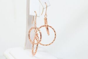  14k Rose Gold Twisted Braided Double Circle Drop Earrings