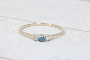  14k White Gold Blue & White Diamond 3 Stone Ring