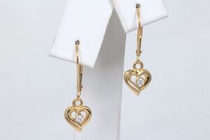  10k Yellow Gold Diamond Heart Drop Earrings
