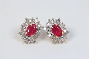  14k Yellow Gold Oval Ruby & Diamond Earrings