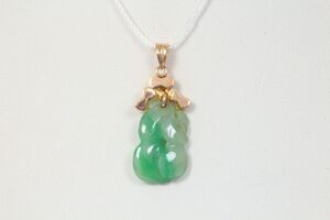  14k Yellow Gold Carved Green Jade Pendant