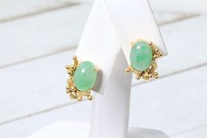  14k Yellow Gold Oval Jade Clip On Earrings