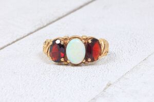  14k Yellow Gold Oval Opal & Garnet Ring