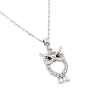New! Sterling Silver CZ Owl Necklace