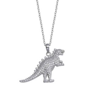 New! Sterling Silver CZ Dinosaur Necklace