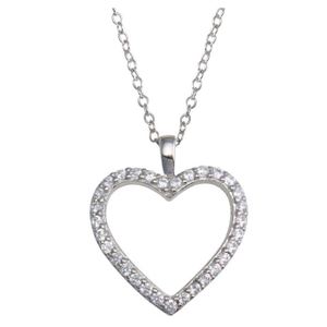 New! Sterling Silver CZ Open Heart Necklace