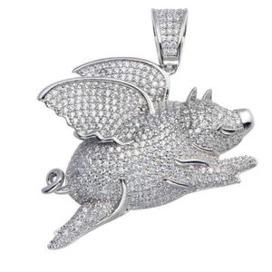 New! Sterling Silver CZ Flying Pig Pendant