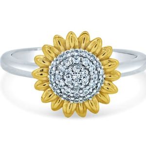 New! Sterling Silver & Gold Plated CZ Sunflower Ring