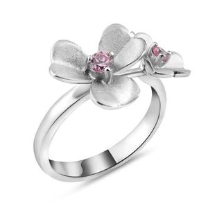 New! Sterling Silver Pink CZ Center Double Flower Ring
