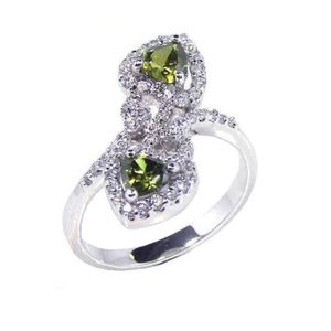 New! Sterling Silver Double Green & White CZ Heart Ring