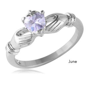 New! Sterling Silver Lavender CZ Heart Claddaugh Ring