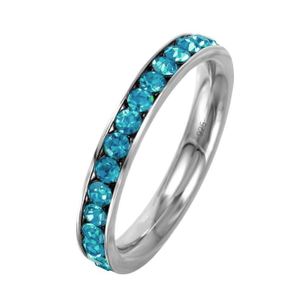 New! Sterling Silver Teal CZ Channel Eternity Band