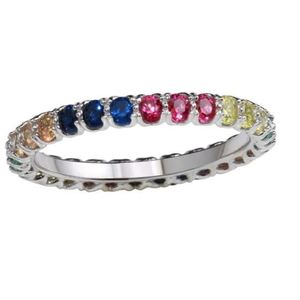 New! Sterling Silver Multi Colored CZ Eternity Band