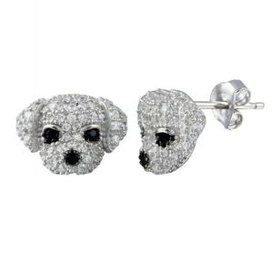 New! Sterling Silver CZ Puppy Stud Earrings