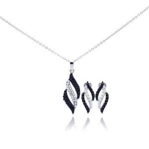 New! Sterling Silver Black & White CZ Twist Earring & Necklace Set