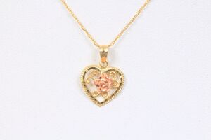  14k Two Tone Heart w/ Rose Necklace