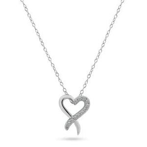 New! Sterling Silver CZ Open Over Lapping Heart Necklace