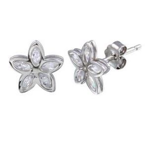 New! Sterling Silver Marquise Cut CZ Flower Stud Earrings