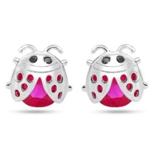 New! Sterling Silver Red CZ Ladybug Stud Earrings