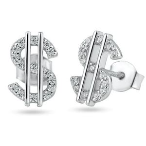 New! Sterling Silver CZ Dollar Sign Stud Earrings