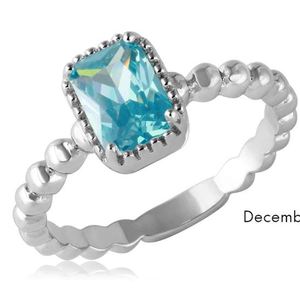 New! Sterling Silver Light Blue Emerald Cut CZ w/ Bubble Band Ring