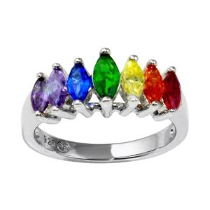 New! Sterling Silver Multi Colored Rainbow Marquise Cut CZ Ring