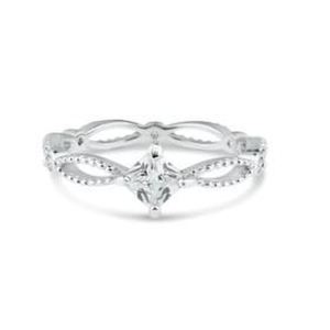 New! Sterling Silver Princess Cut CZ Open Style Engagement Ring