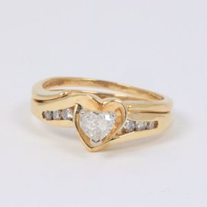  14k Gold 2pc 0.39ct Heart Cut Diamond Bridal Set